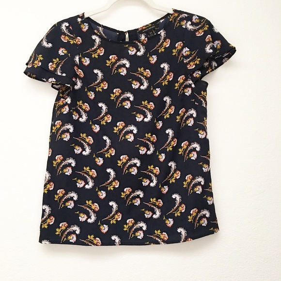Banana Republic Floral Short Sleeves Top Blouse Navy Size XS - Picture 1 of 6